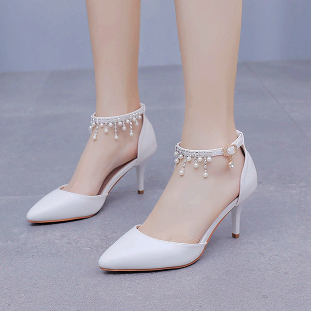Plus Size Stiletto Pointed Toe Beaded Tassel Sandals