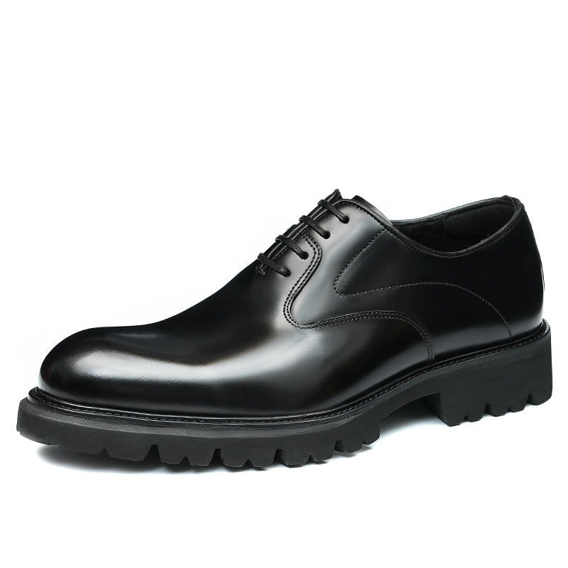Men's Cowhide Glossy British Thick Sole Increased Business Formal Leather Shoes