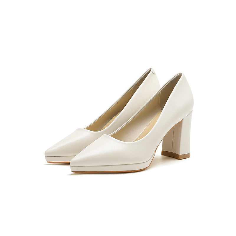 Women's French Pointed Toe Pumps Autumn Chunky Women's Fashion Shoes