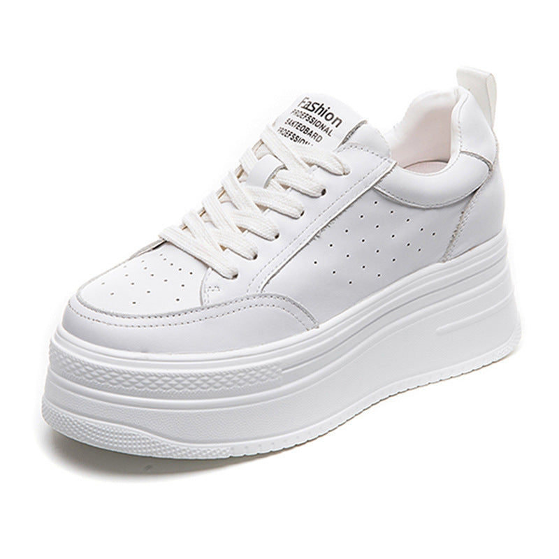 Women's White Round Toe Muffin Bottom Thick Small Inner Women's Casual Shoes