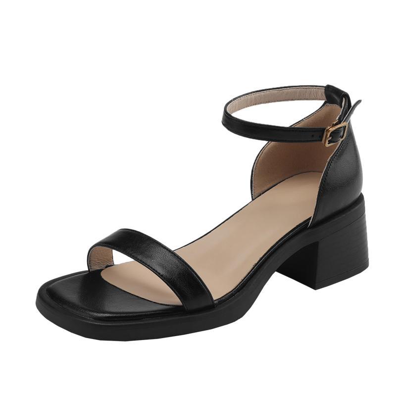 Women's Soft Bottom Black Thick Chunky Open Heels