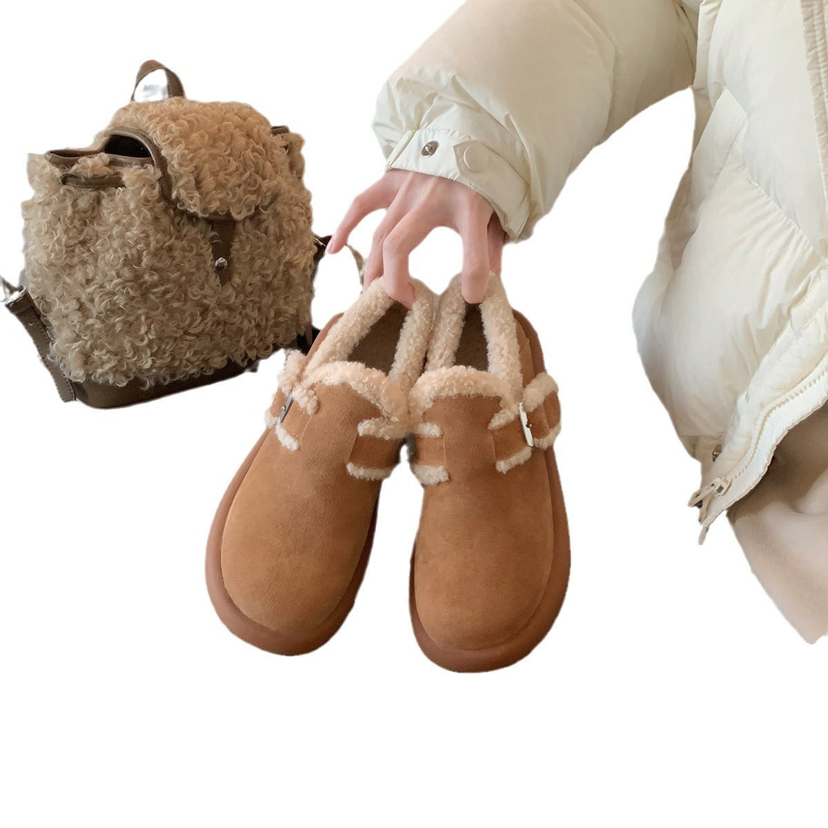 Women's Warm With Veet Genuine Platform Peas Slip-on Fluffy Casual Shoes