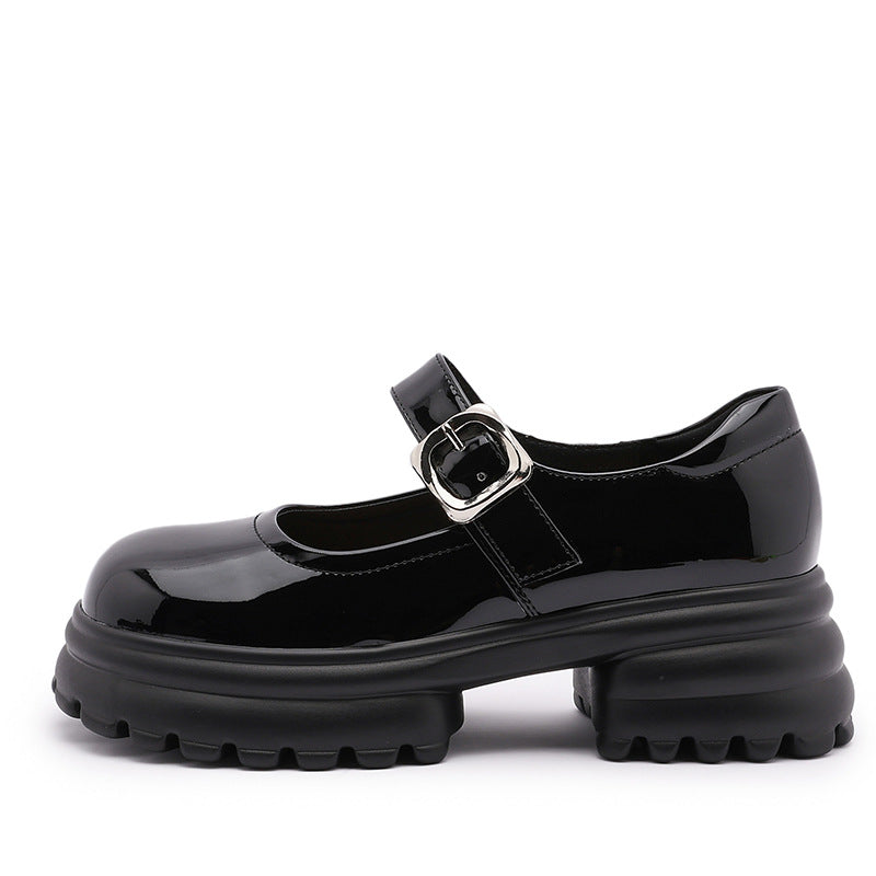 Women's Jane Pumps Autumn Black Thick Sole Loafers