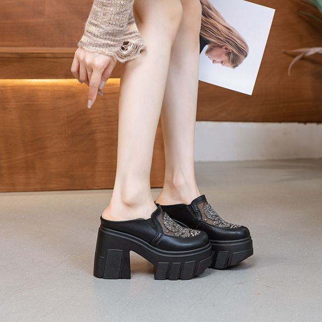 Women's Hollow Genuine Elevator Slip-on Breathable Muffin Slippers