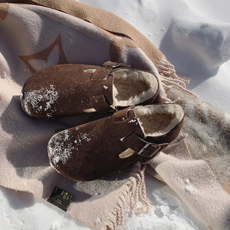 Women's Height Increasing Insole Warm Fleece-lined Slip-on Pumps Soft Casual Shoes