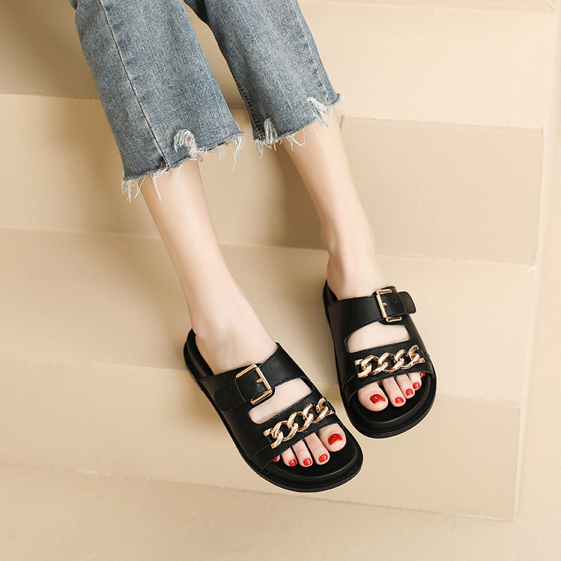 Women's Genuine Platform Outer Wear Summer Stylish Beach Flat-heeled Slippers