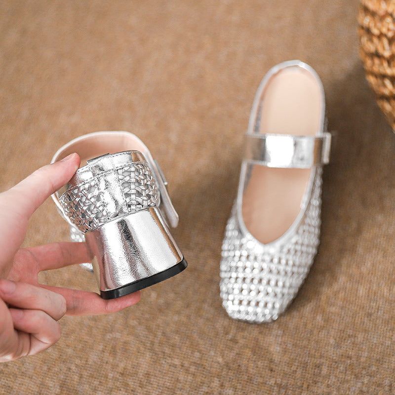 Women's Weaving Hollow Mary Jane Height Increasing Heels