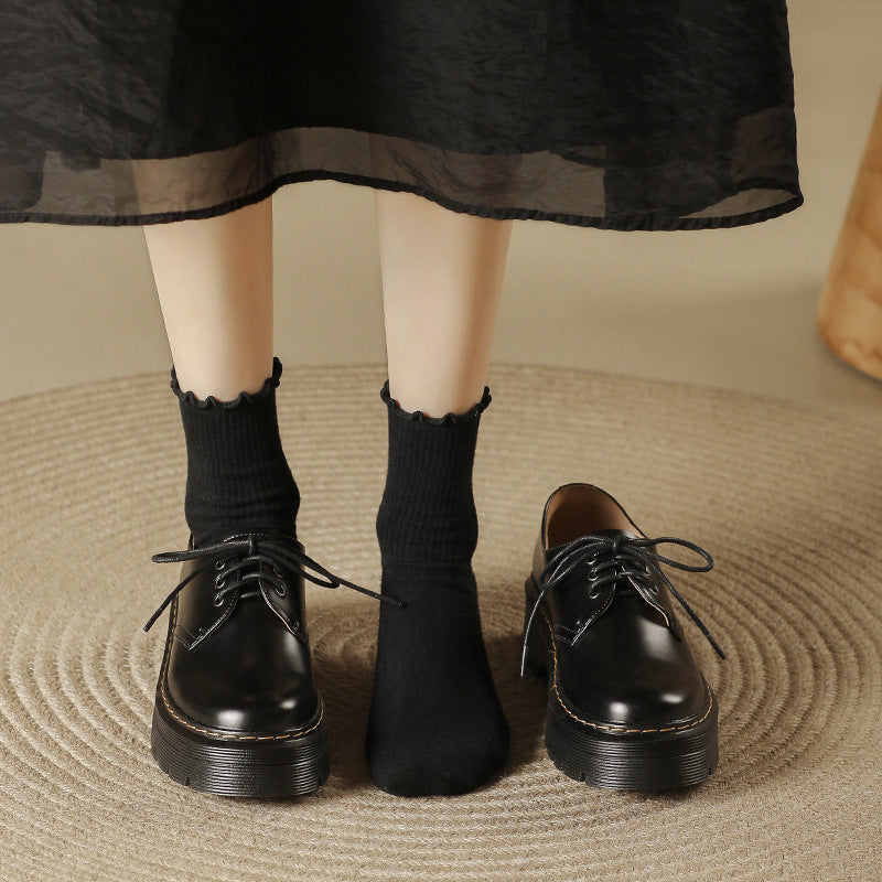 Style Black Thick Bottom Martin Preppy Leather Shoes