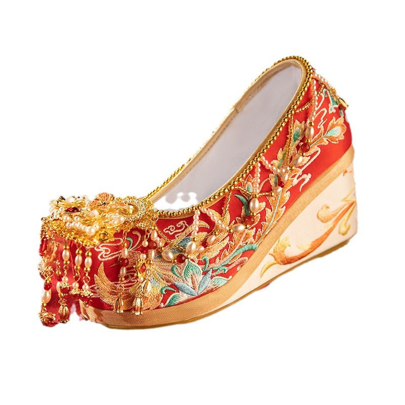 Style Wedding Ancient Height Increasing Red Canvas Shoes