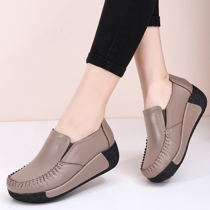 Women's Cowhide Elastic Platform Rocking Comfortable Mom Sneakers