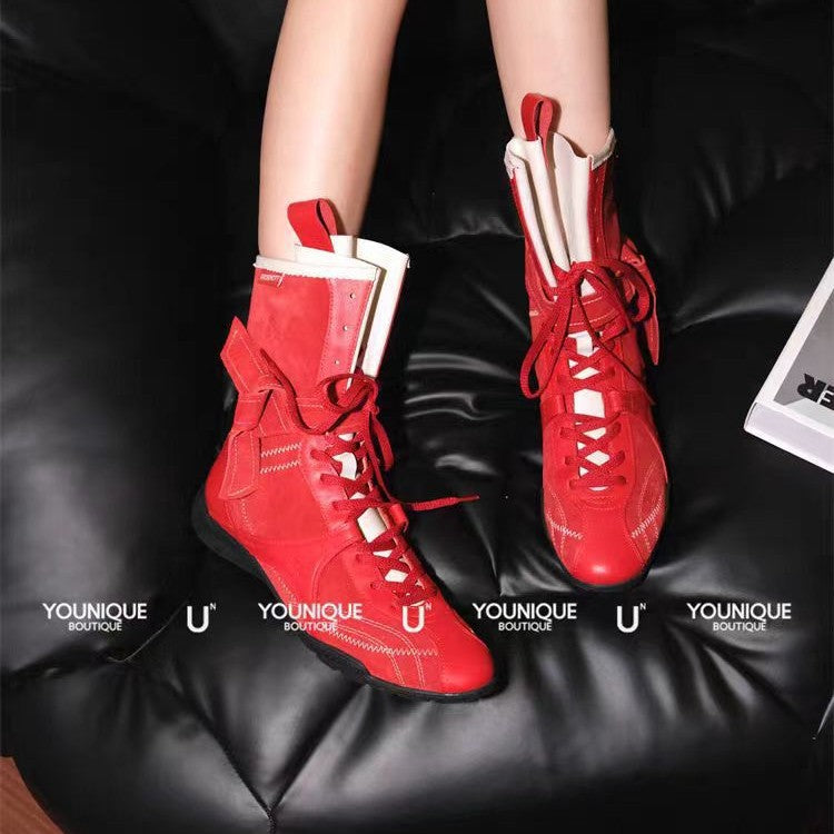 Boxing Matte Booties Flat Height Increasing Boots