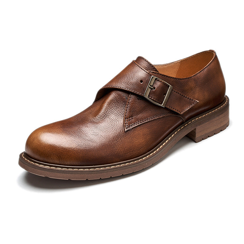 Men's Buckle Genuine England Style First Layer Cowhide Slip-on Leather Shoes