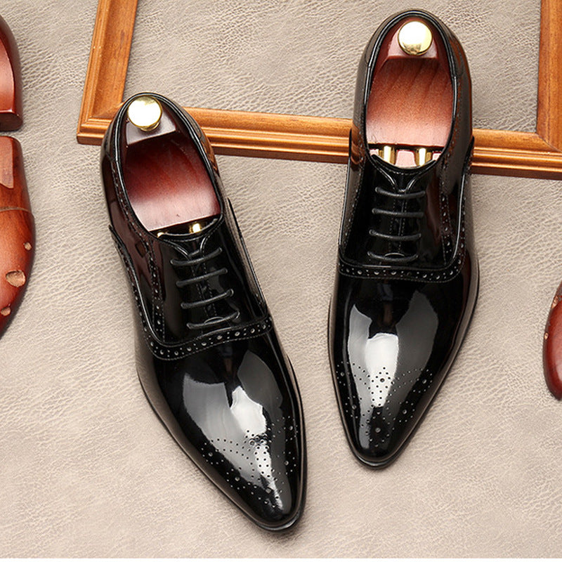 Men's Layer Cowhide British Style Brogue Pointed Men's Shoes