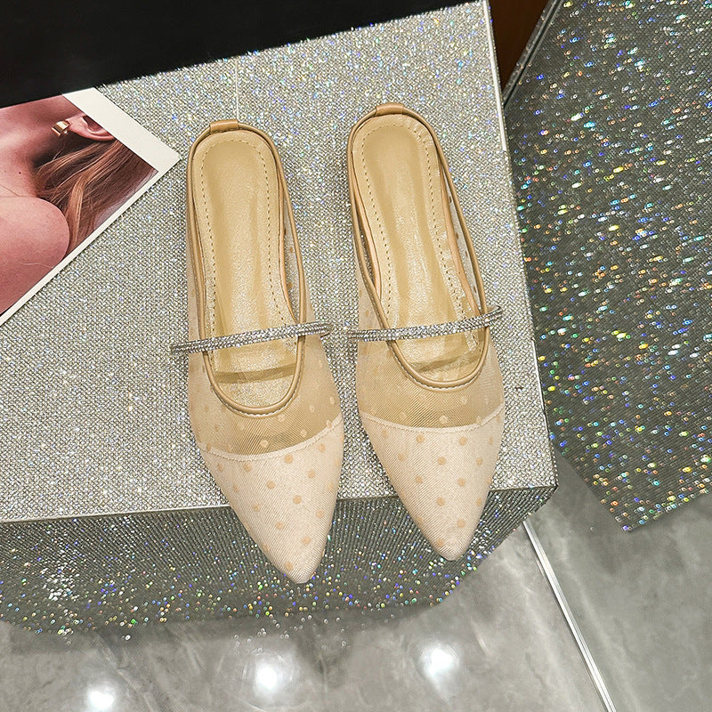 Breathable Mesh Surface Rhinestone Closed Toe Slippers