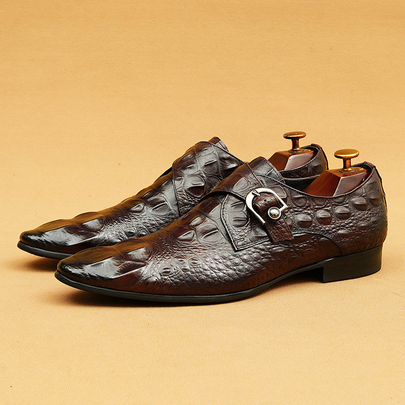 Men's Crocodile Pattern British Formal Wear Genuine Leather Shoes