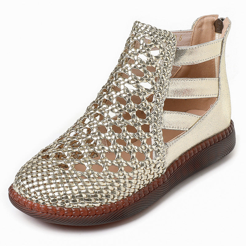 Women's Style Retro Hollow Genuine Summer Flat Women's Shoes