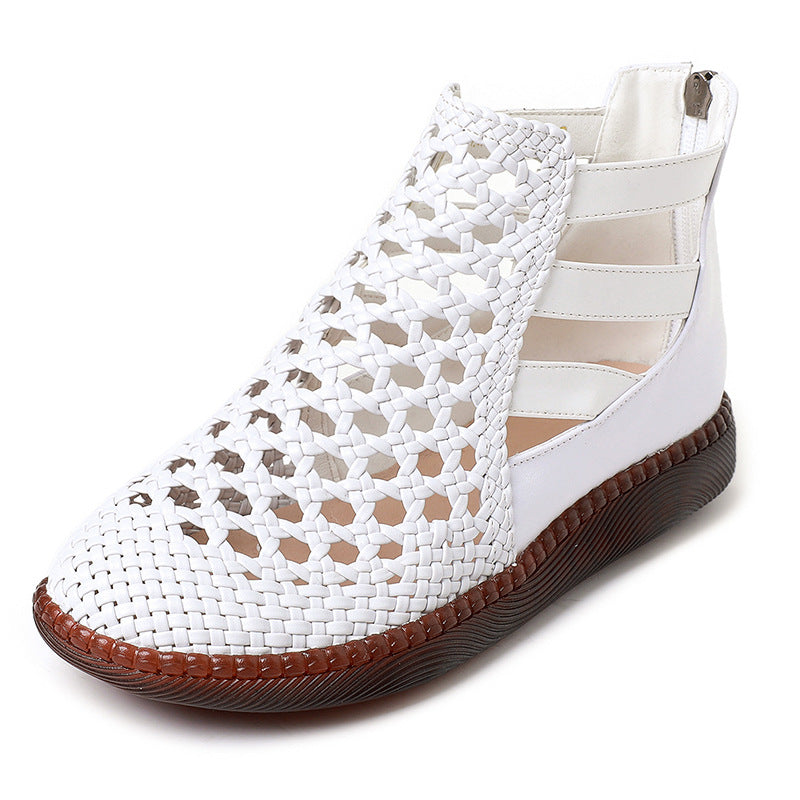 Women's Style Retro Hollow Genuine Summer Flat Women's Shoes