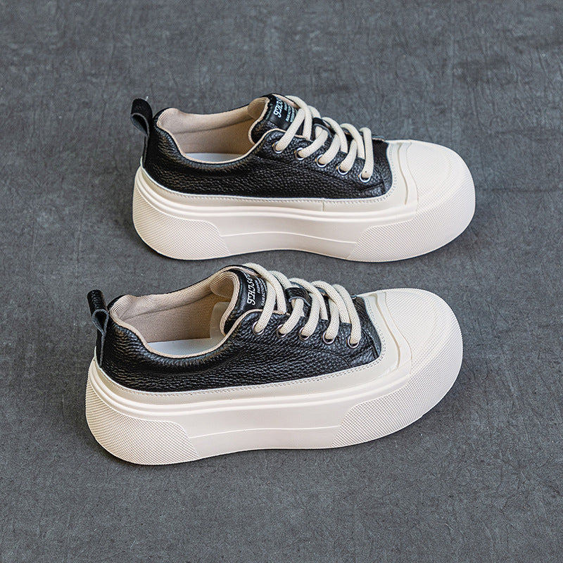Women's & Men's Top Layer Cowhide Platform White Flat Men's Shoes