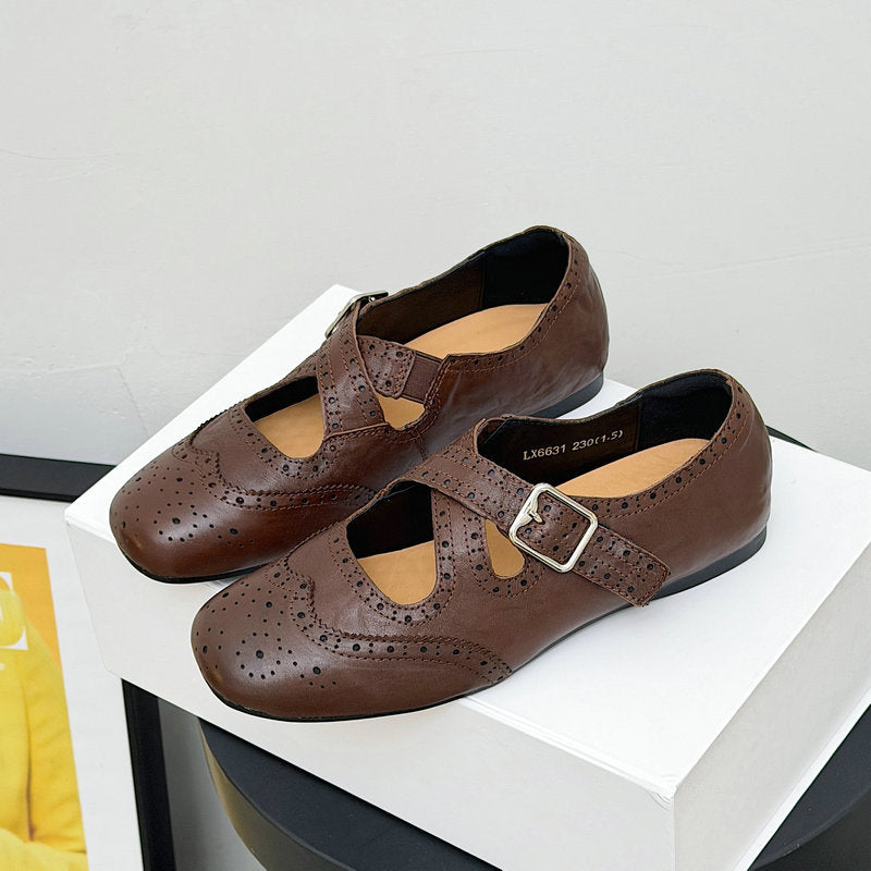 Mary Jane Low-cut Belt Buckle Small Low Top Square Leather Shoes