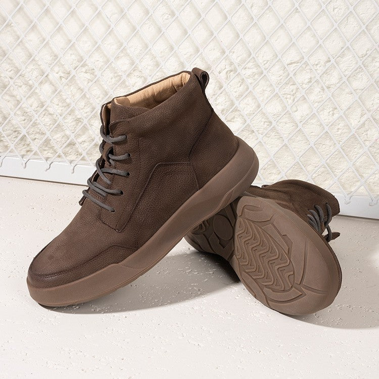 Men's With Fleece Lining Warm Martin First Layer Cowhide Boots