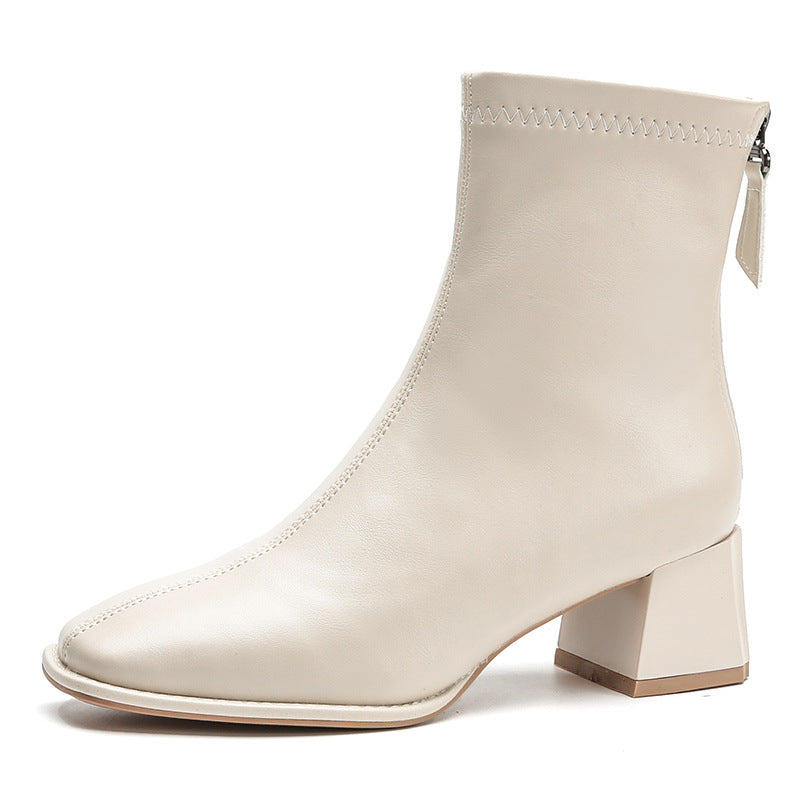 Women's Back Zipper With Veet Square Toe Boots
