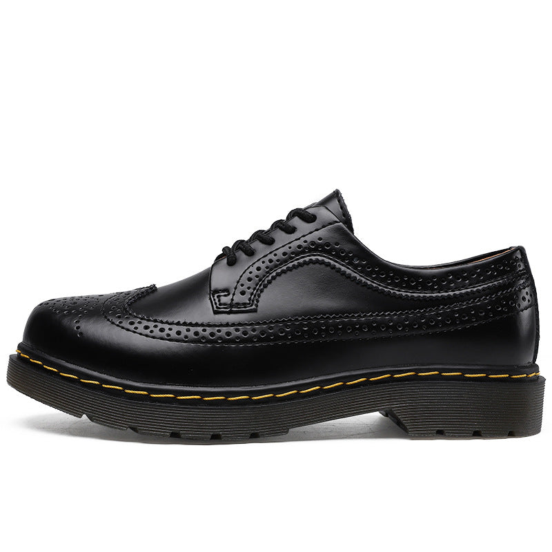 Women's & Men's Martin Low-cut Genuine Hole Brogue Round Leather Shoes