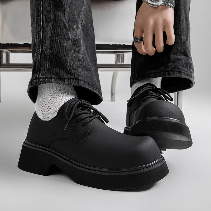 Men's Derby Big Toe Height Increasing Thick Bottom Leather Shoes