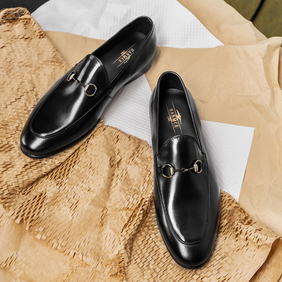 Men's Version Korean Style Penny Business Round Leather Shoes