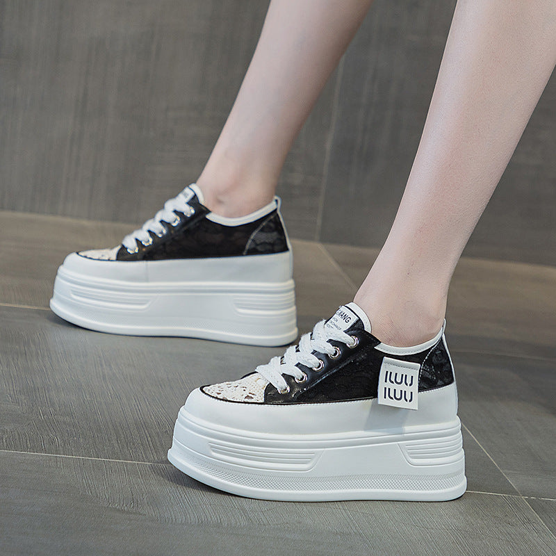 Women's Thick Bottom Hidden White Mesh Breathable Summer Small Heels