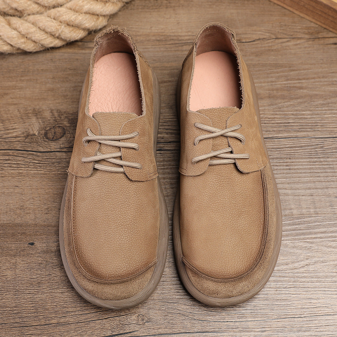Men's Toe Breathable Retro Genuine Lace Up Casual Shoes