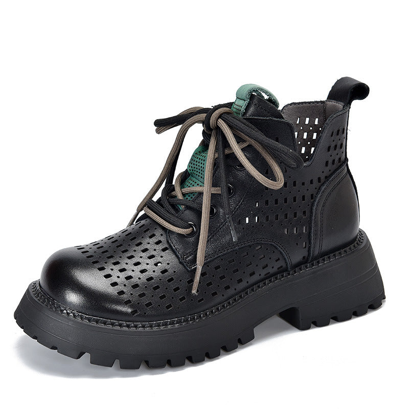 Price Top Layer Cowhide Platform Retro Hollow Out Tied Sandals