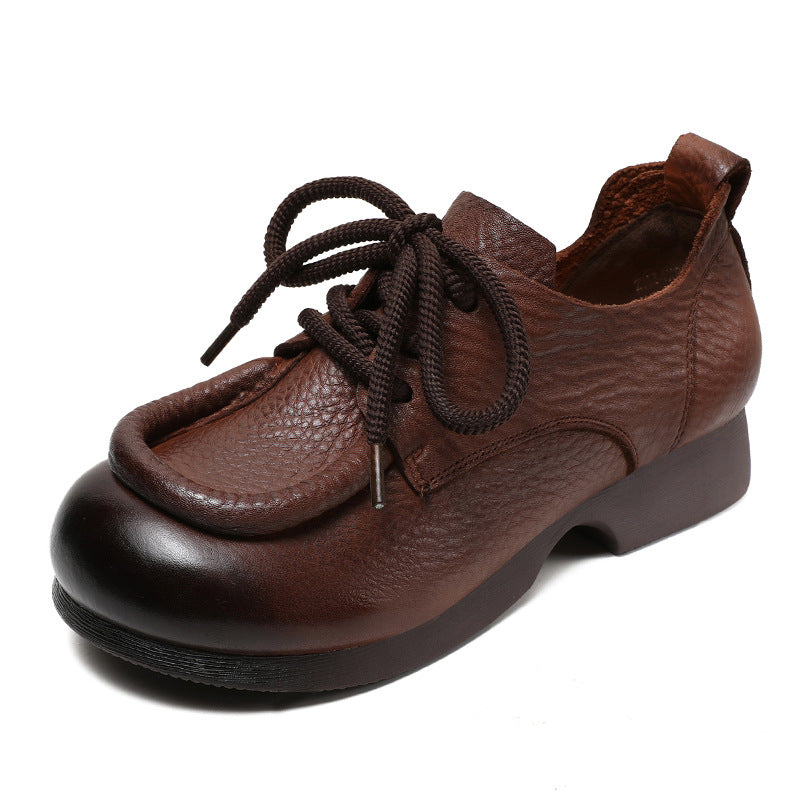 Women's Retro Cowhide Handmade Genuine Lace Up Round Toe Casual Shoes