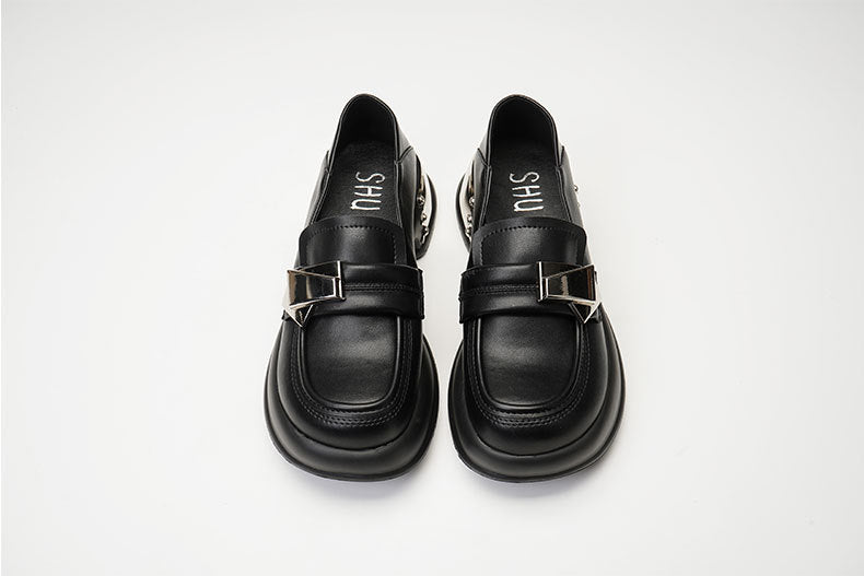 Women's Mary Jane Preppy Style Metal Buckle Thick Leather Shoes