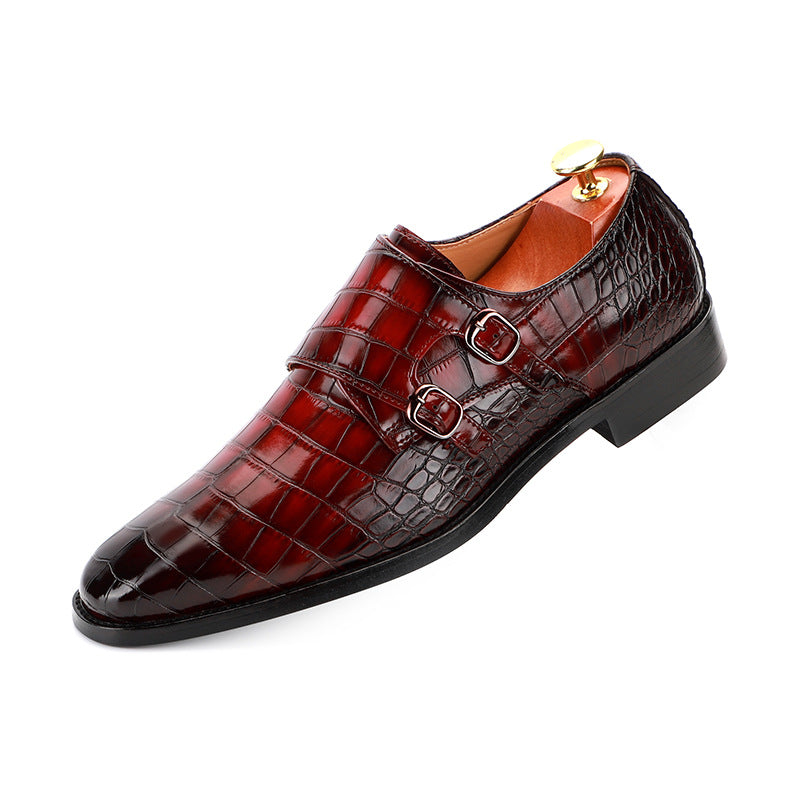 Men's Spring British Style Embossed Monk Plus Leather Shoes