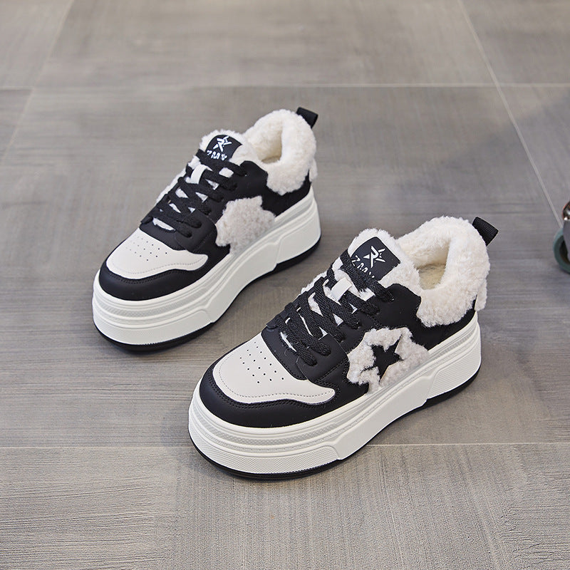Women's Fashionable Fleece-lined Fluffy Platform Inner Height Women's Shoes