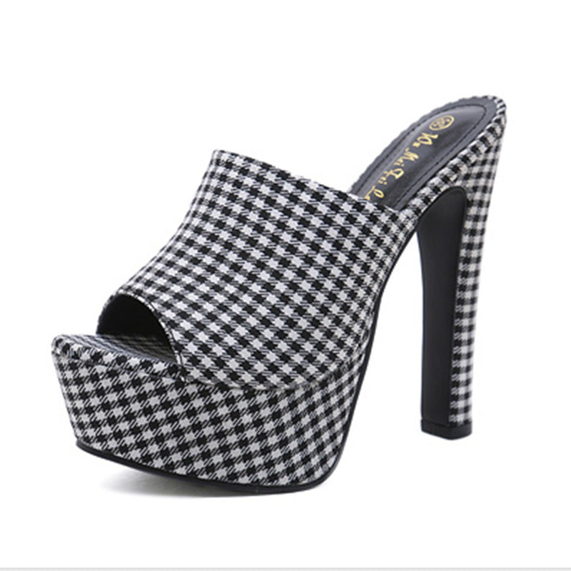 Women's Super High Chunky Flower Cloth Korean Style Platform Heels