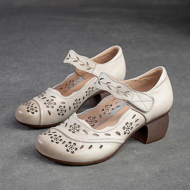 Women's First Layer Cowhide Round Toe Brushed Sandals