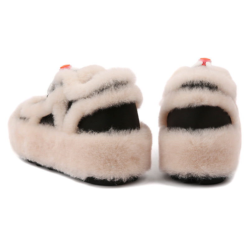 Women's Fleece-lined Lamb Fur Personality Stitching Snow Boots