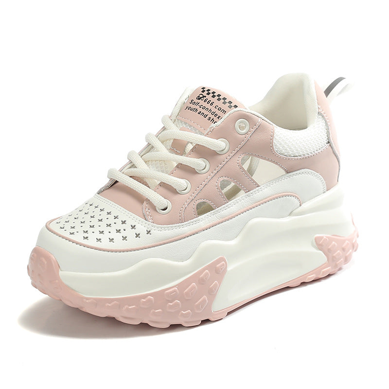 Women's Hollowed White Summer Height Increasing Insole Casual Shoes