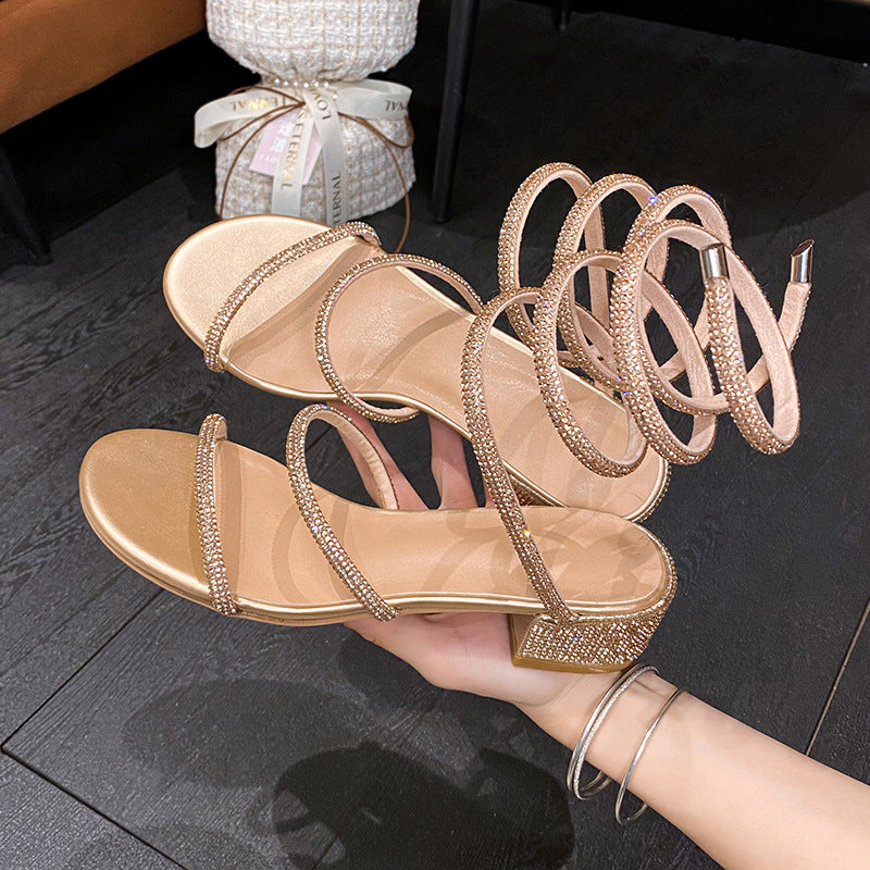 Women's Snake-shaped Summer Chunky Open Toe Roman Heels