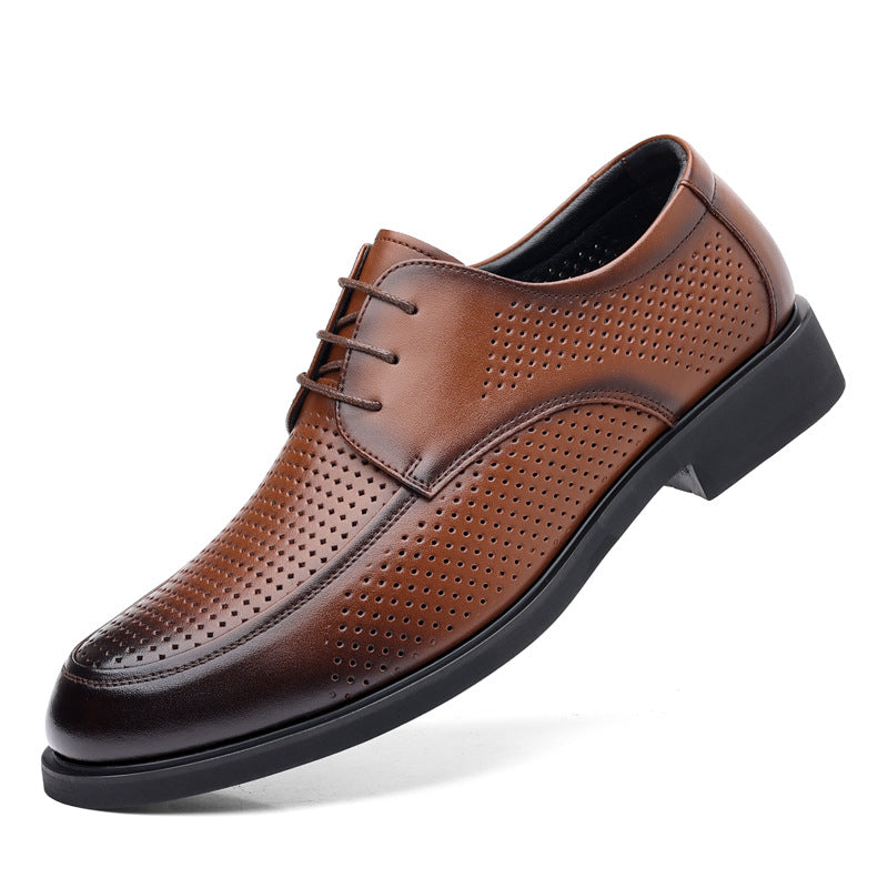 Men's Cowhide Soft Bottom Breathable Hollow Business Leather Shoes