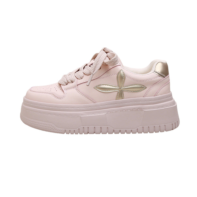 Women's Su Genuine Thick Bottom Breathable White Round Sneakers