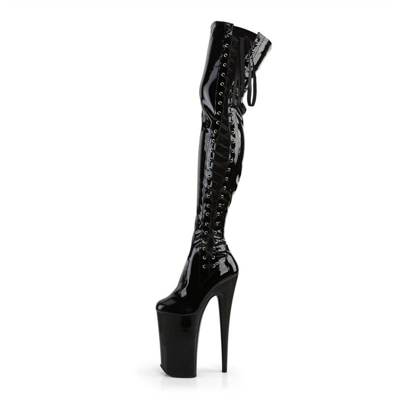 Women's High Round Toe Stiletto Black Skinny Boots