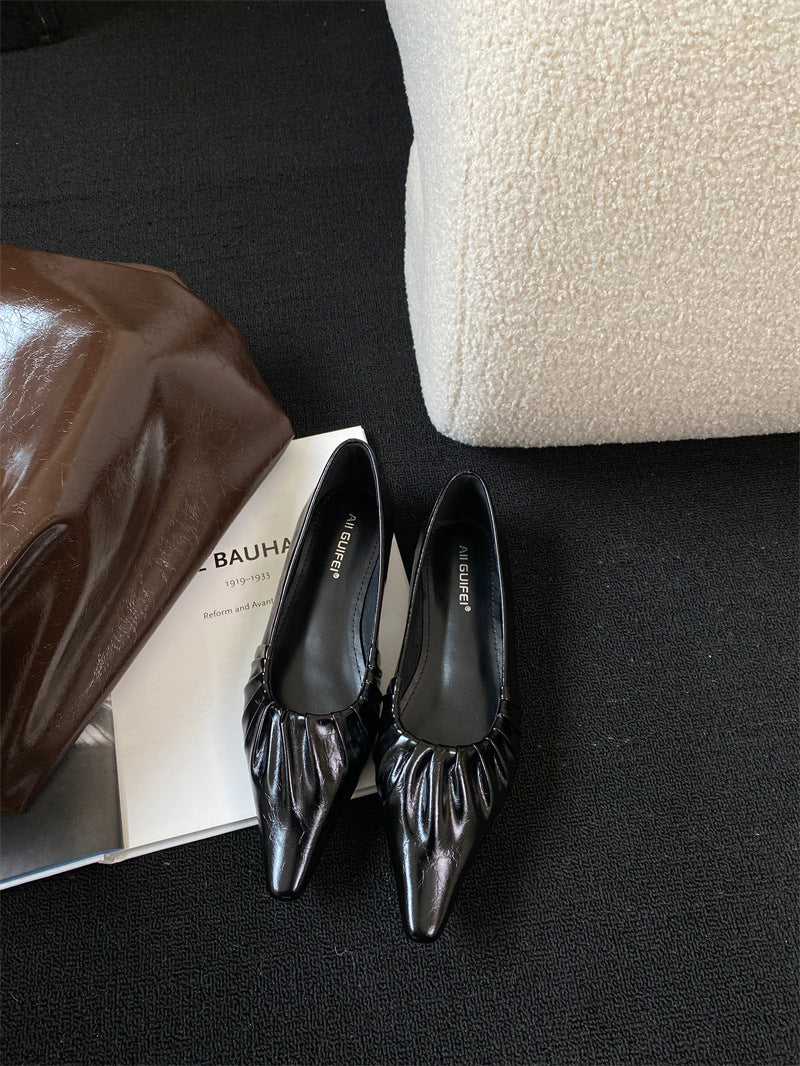 Women's Chunky Summer Black Color Pleats French Commuting Casual Shoes