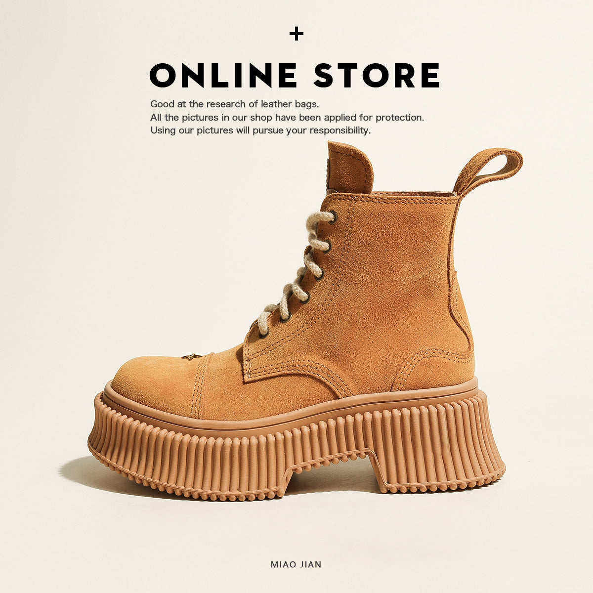 Wu Suede Cowhide Martin Platform Ankle Ginger Boots