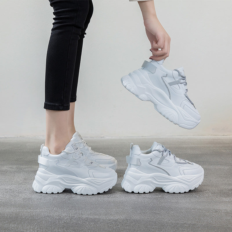 Women's High Height Increasing Insole Cowhide Platform Sneakers