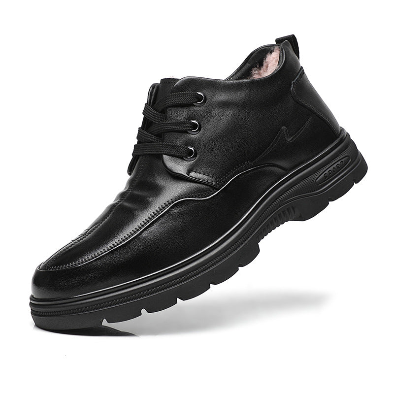 Men's Layer Cowhide Winter Thickened Wool Warm Men's Shoes