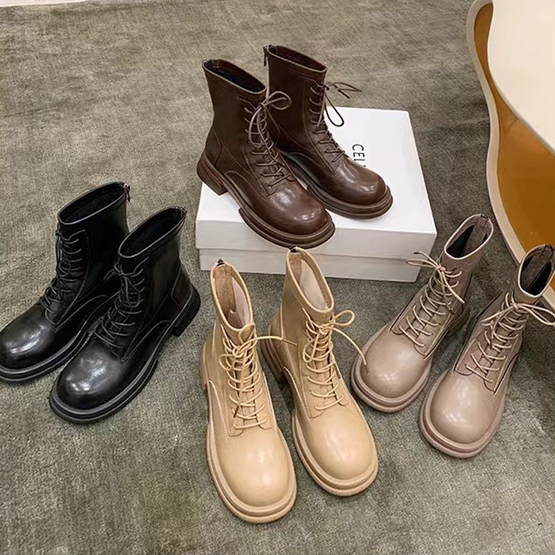 Women's Round Toe Korean Style Slimming Chunky Boots