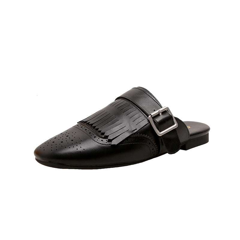 Mom Calfskin Vintage Brogue Carved Tassel Sandals