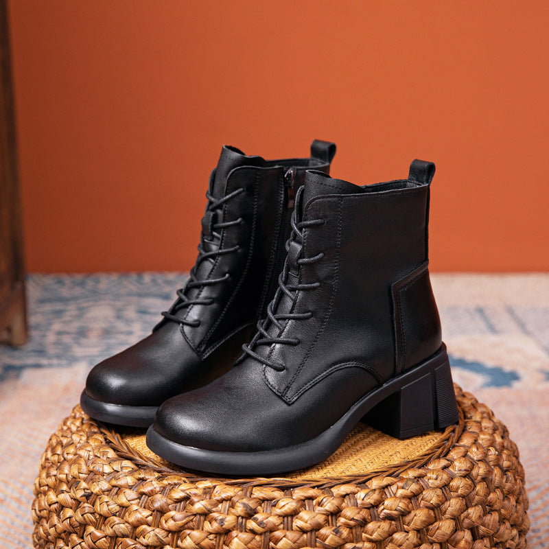 Women's Autumn Wedge Short Retro Round Toe Boots